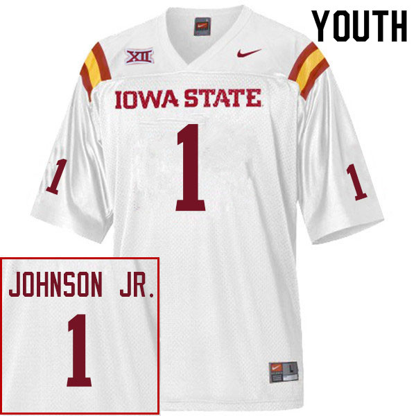 Youth #1 Anthony Johnson Jr. Iowa State Cyclones College Football Jerseys Sale-White